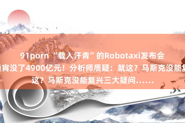 91porn “载入汗青”的Robotaxi发布会后，特斯拉市值通宵没了4900亿元！分析师质疑：就这？马斯克没能复兴三大疑问……